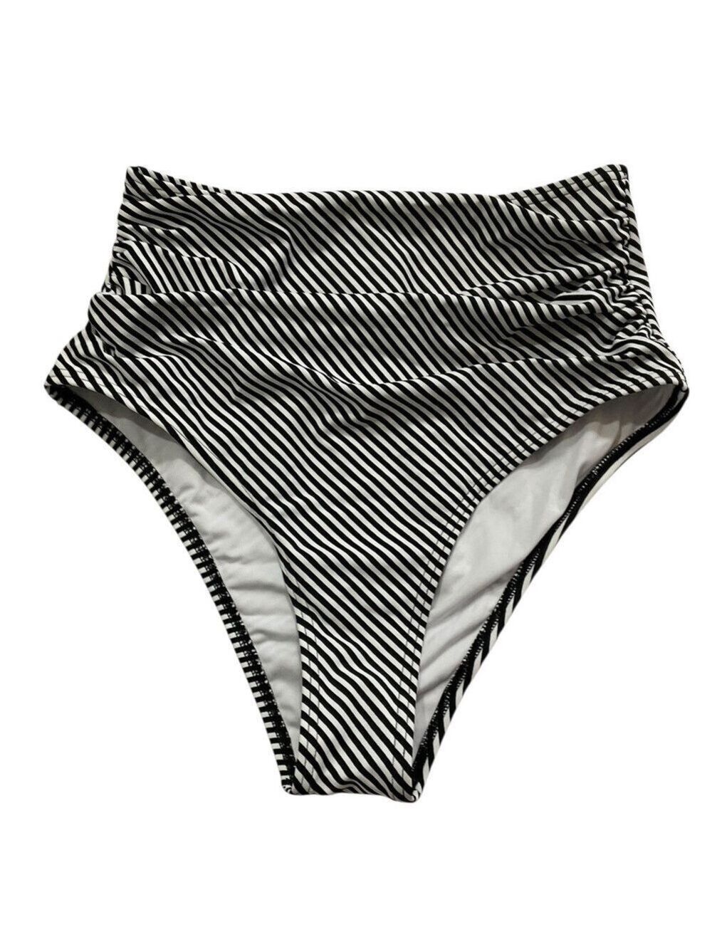 Cupshe Black White Striped High Waist Bikini Bottom Size Small New